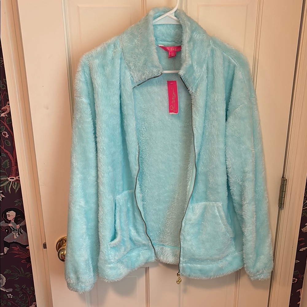Lilly Pulitzer Blue Jacket Plush Fleece Barkley Sherpa Zip